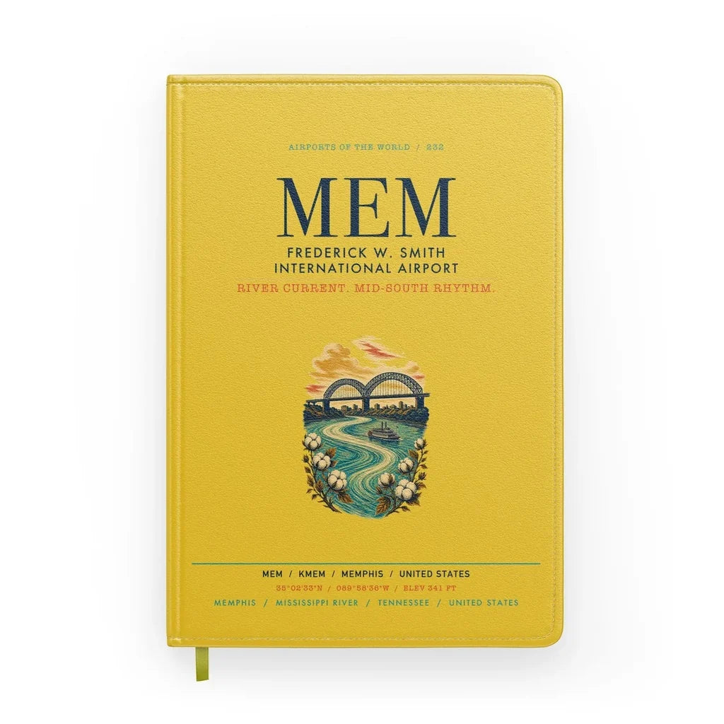 Frederick W. Smith International Airport Memphis (MEM) design on yellow notebook