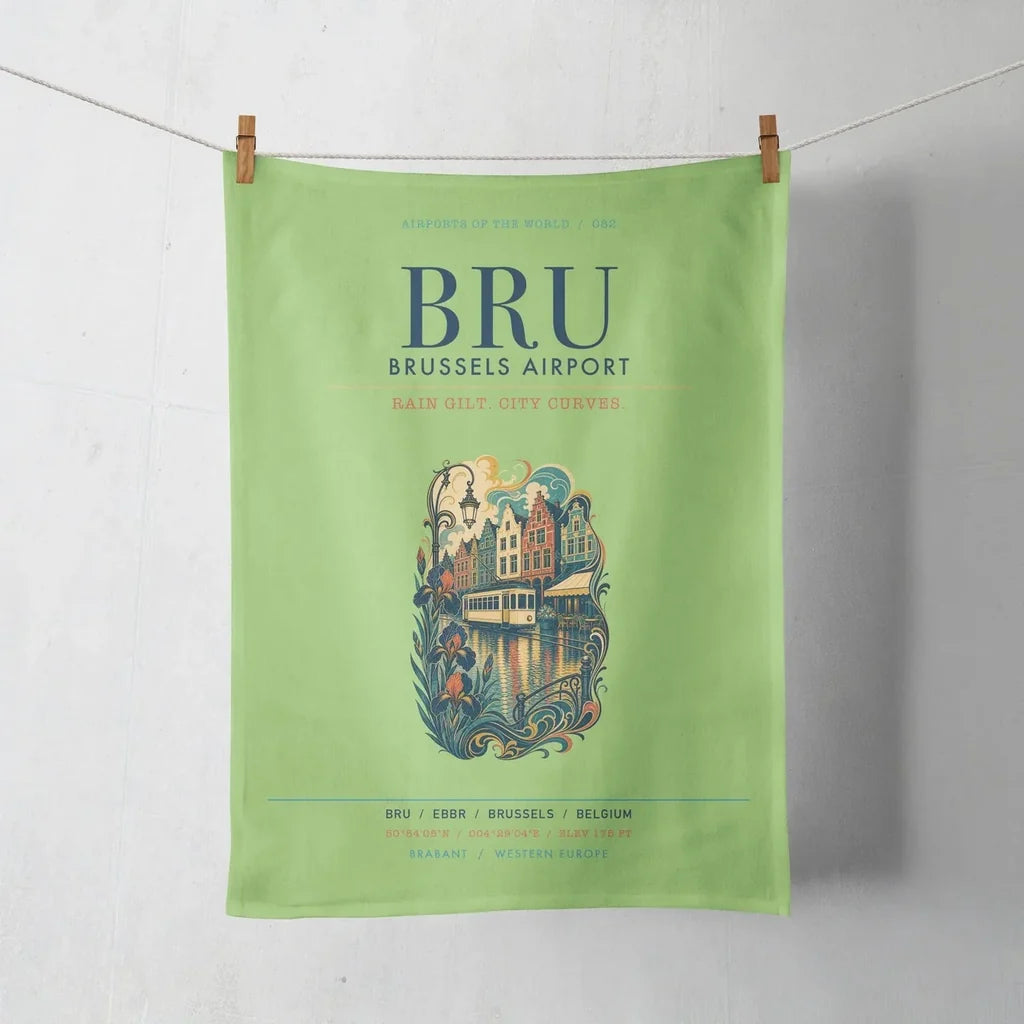 Brussels Airport (BRU) design on light green towel