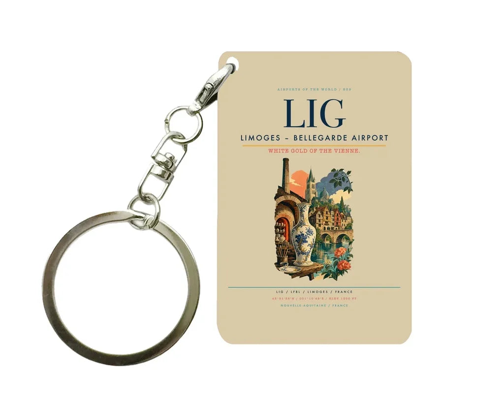 Limoges – Bellegarde Airport (LIG) design on beige key chain
