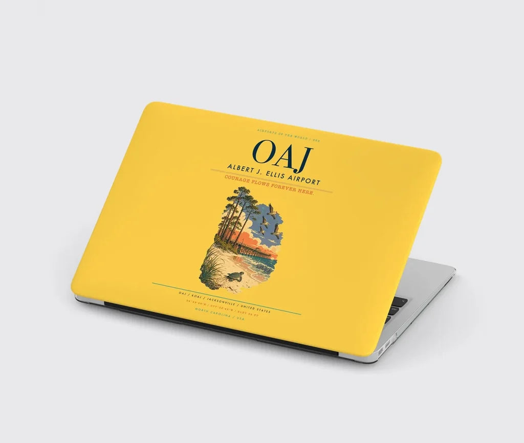 Albert J. Ellis Airport (OAJ) design on yellow MacBook case