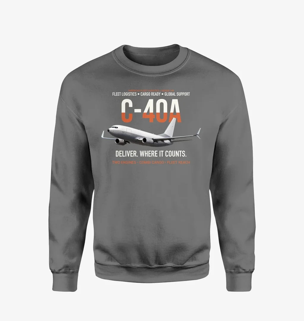 C-40A Clipper Fleet Logistics Ready design on gray sweatshirt