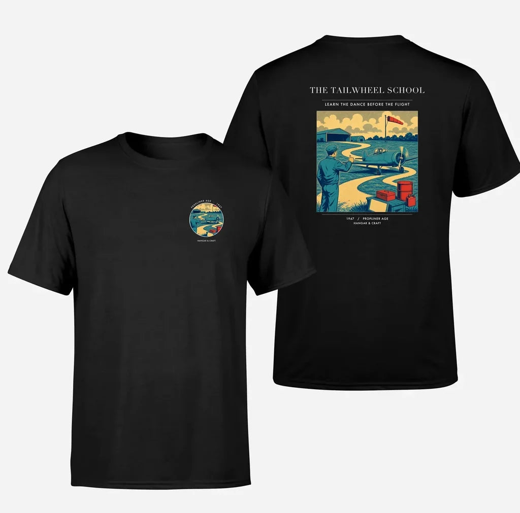 VINTAGE G4178 - The Tailwheel School - Double-Side T-Shirt design on black double side t shirt