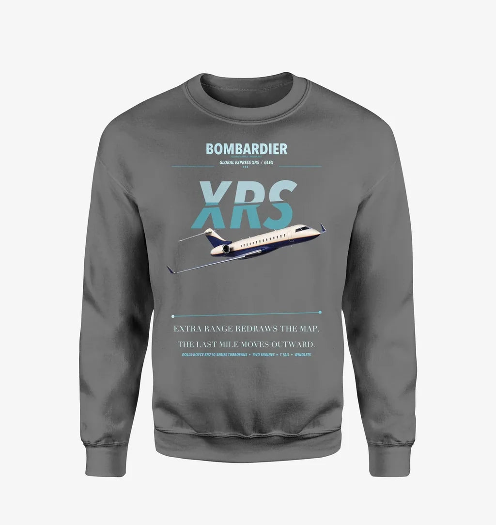Bombardier Global Express XRS design on gray sweatshirt