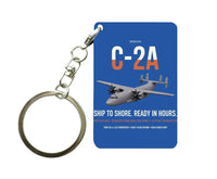 Thumbnail for C-2A Greyhound design on blue designed key chain, double-side print