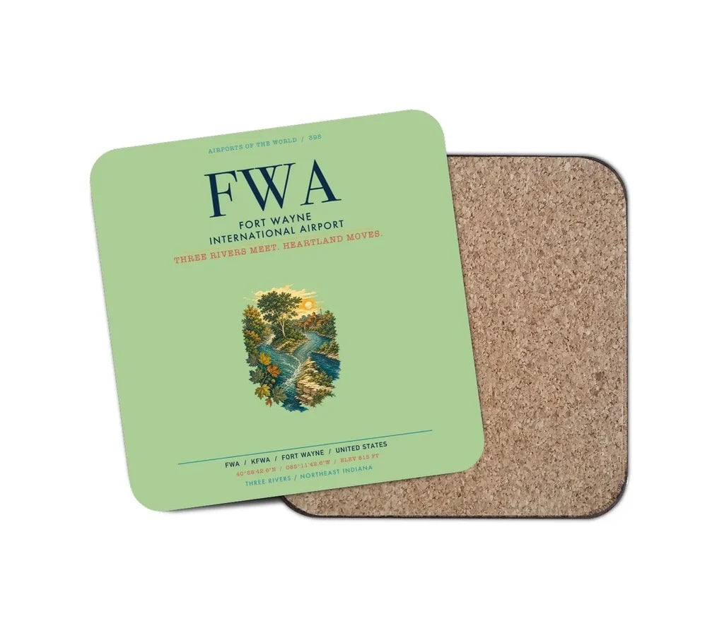 Fort Wayne International Airport (FWA) design on light green 1 piece coaster