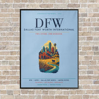 Thumbnail for Dallas Fort Worth International Airport DFW vertical canvas print - framed - light blue background