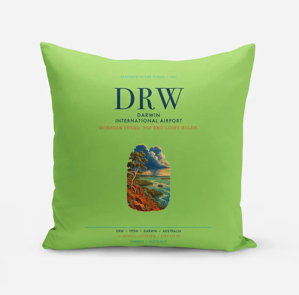 Darwin International Airport (DRW) design on light green pillow