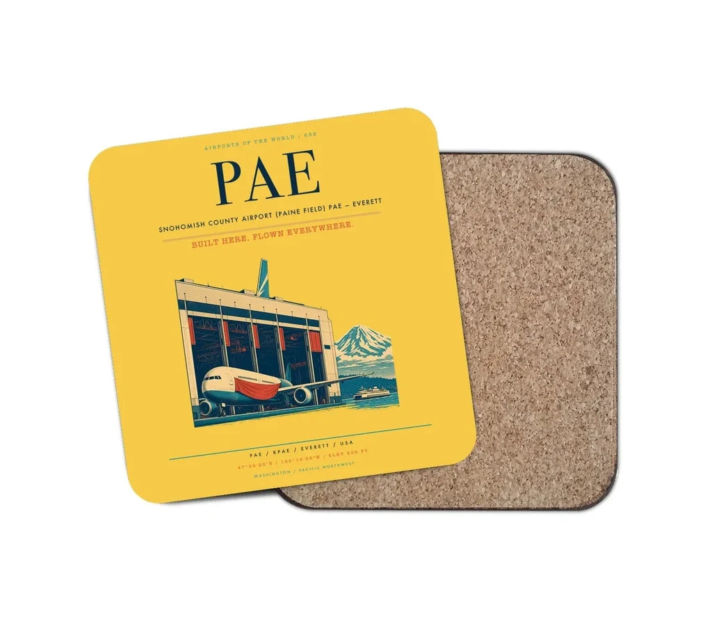 Snohomish County Airport (Paine Field) (PAE) design on yellow 1 piece coaster