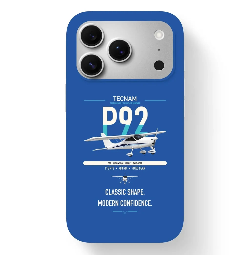 Tecnam P92 Echo MkII design on blue magsafe iphone case, for iPhone 17 Pro