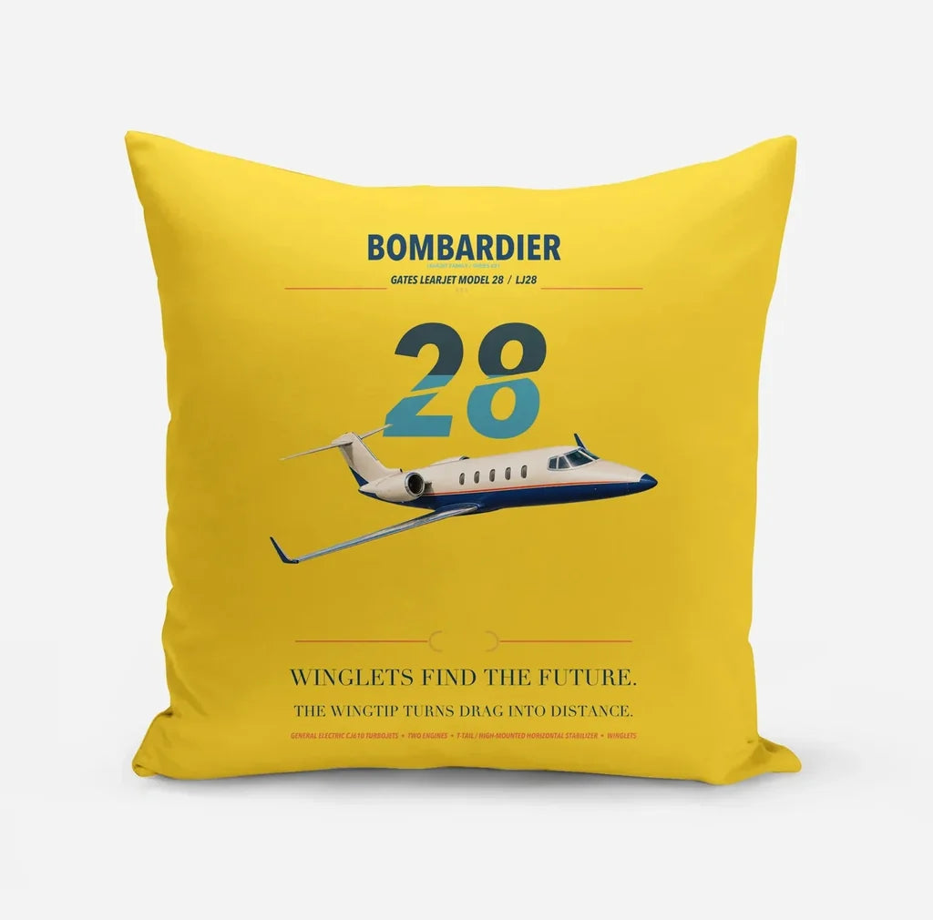 Bombardier Learjet 28 design on yellow pillow
