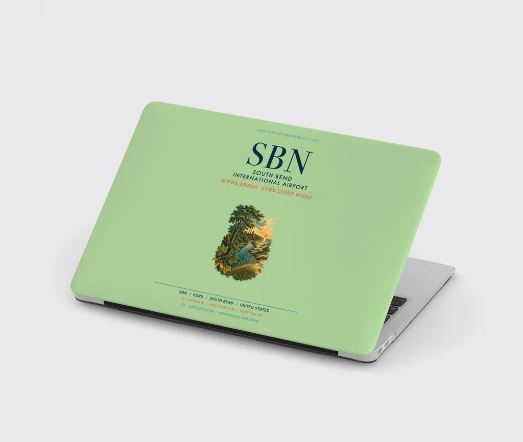 South Bend International Airport (SBN) design on light green MacBook case