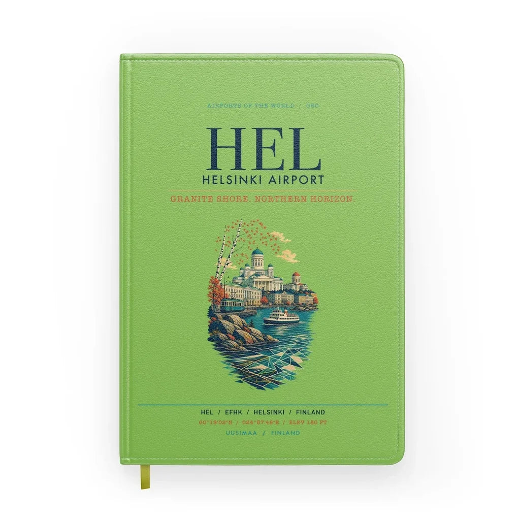 Helsinki Airport (HEL) design on light green notebook