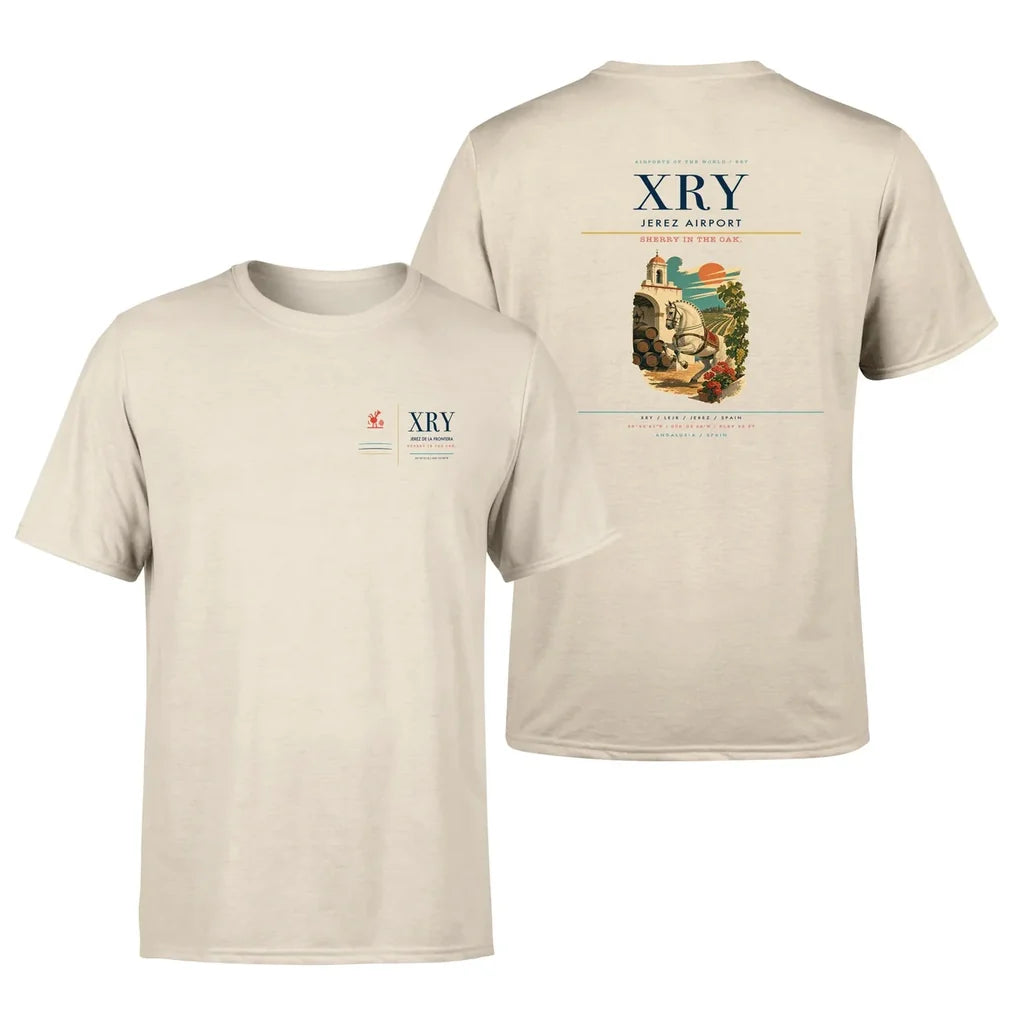 Jerez Airport (XRY) design printed on beige double-side t-shirt