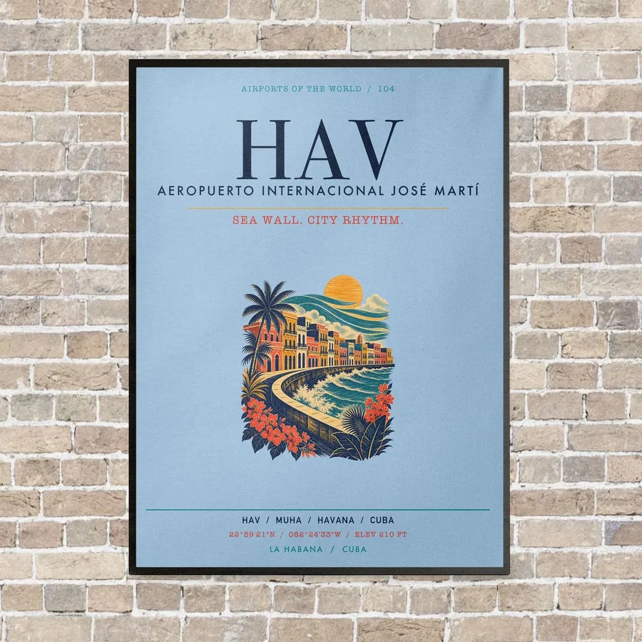 José Martí International Airport Havana HAV vertical canvas print - framed - light blue background
