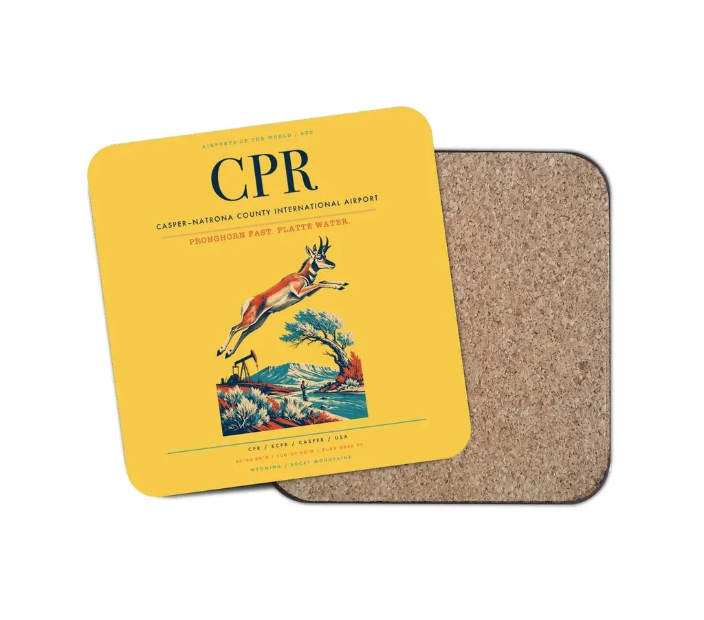 Casper–Natrona County International Airport (CPR) design on yellow 1 piece coaster