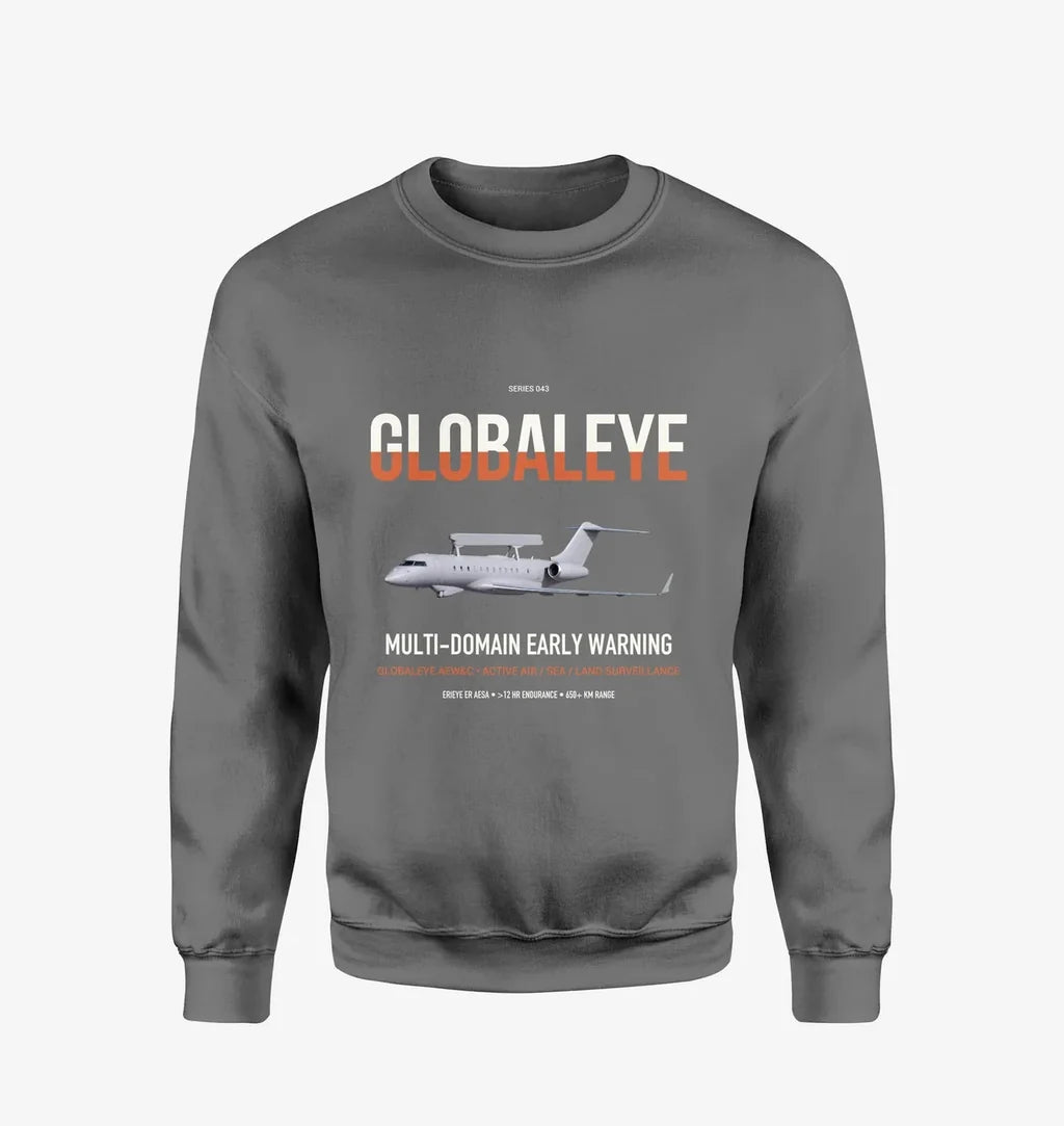 Saab GlobalEye design on gray sweatshirt