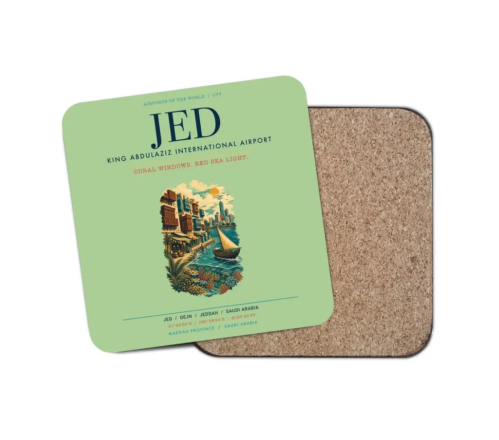 Jeddah King Abdulaziz International Airport (JED) design on light green 1 piece coaster