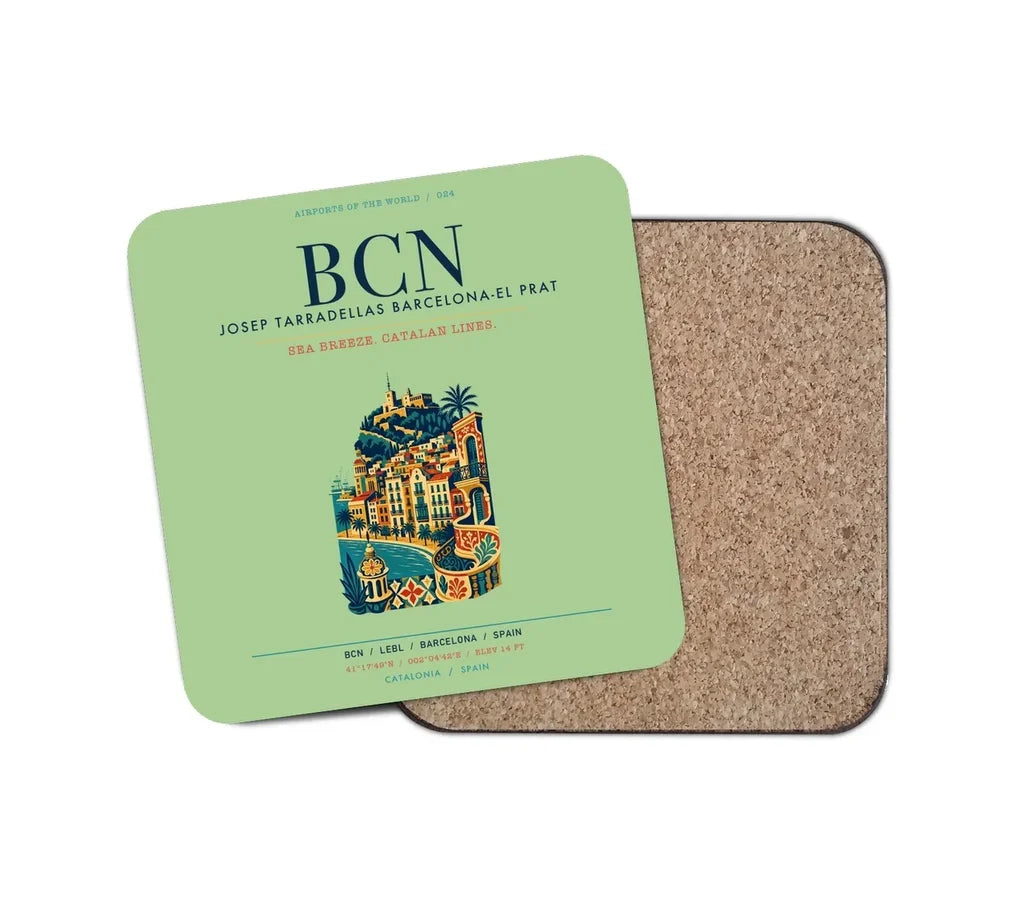 Josep Tarradellas Barcelona-El Prat Airport (BCN) design on light green 1 piece coaster