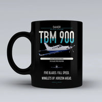 Thumbnail for Daher TBM 900 design on black ceramic mug, double-side print