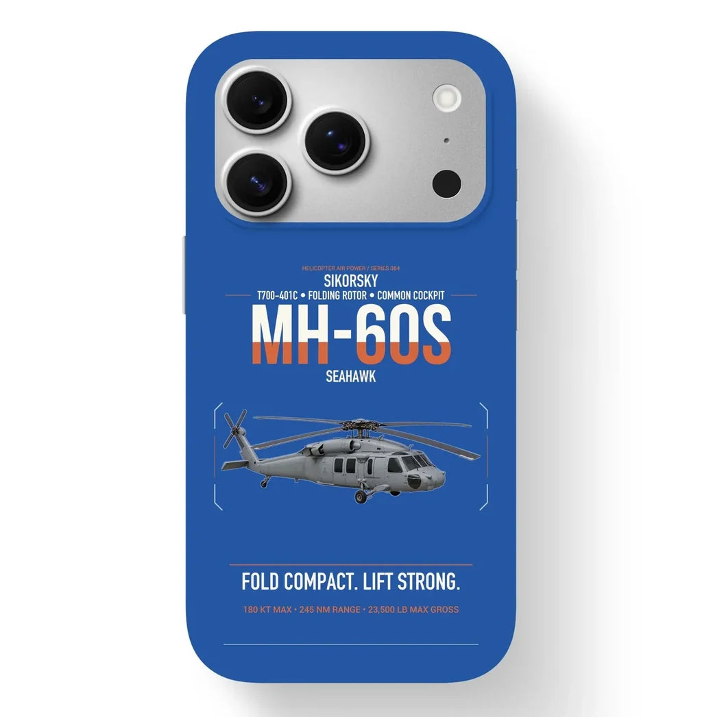 Sikorsky MH-60S Seahawk design on blue magsafe iphone case, for iPhone 17 Pro