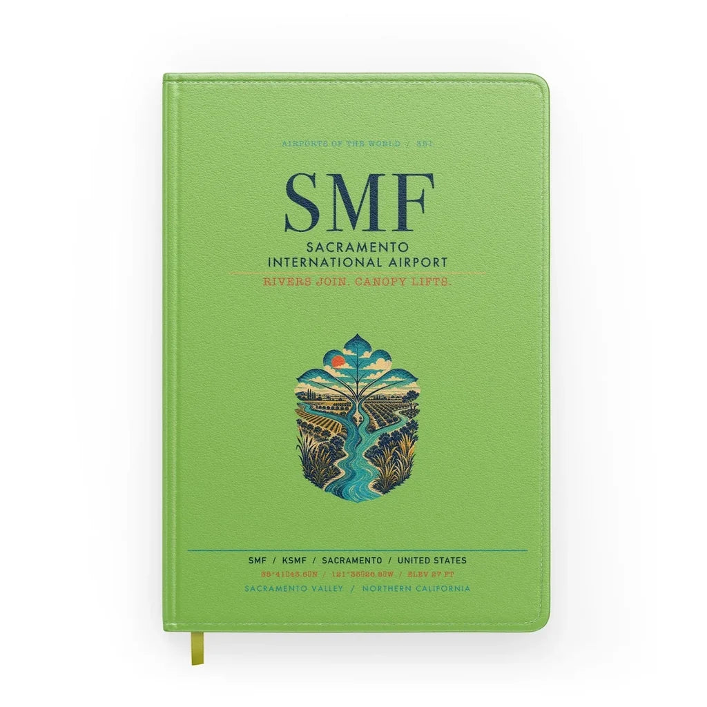 Sacramento International Airport (SMF) design on light green notebook