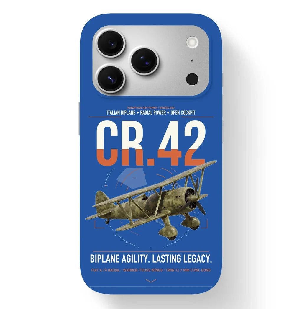 Fiat CR.42 Falco design on blue magsafe iphone case, for iPhone 17 Pro
