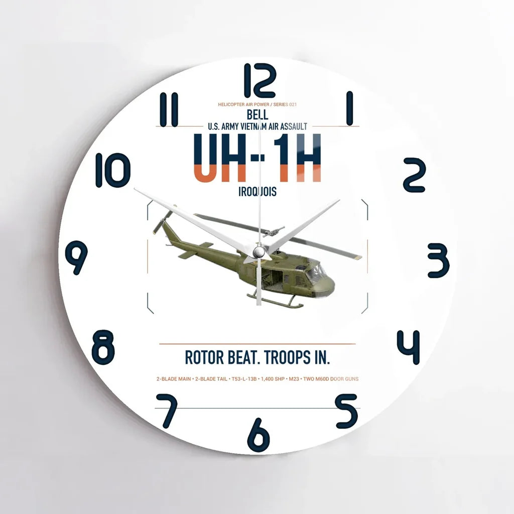 Bell UH-1H Iroquois design on white no frame wall clock