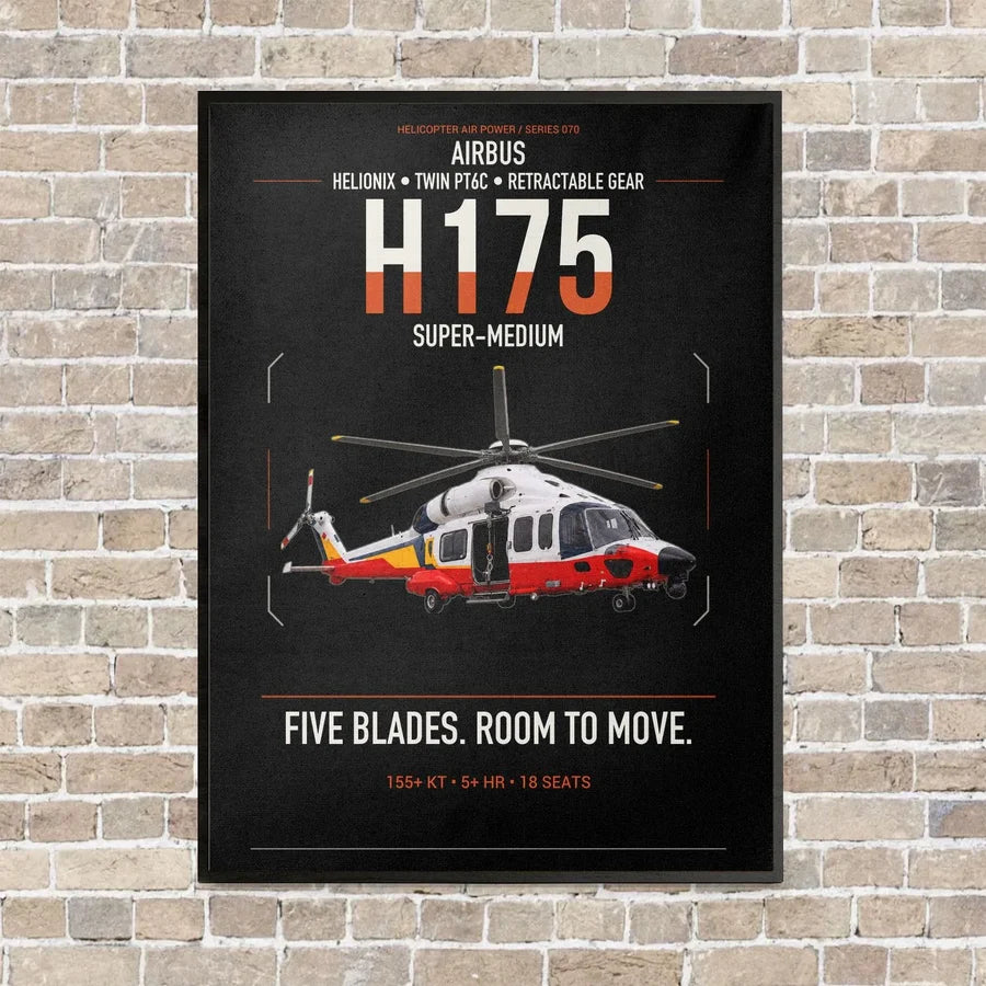 Airbus H175 vertical canvas print - framed - black background