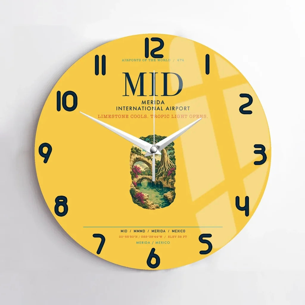 Merida International Airport (MID) design on yellow no frame wall clock