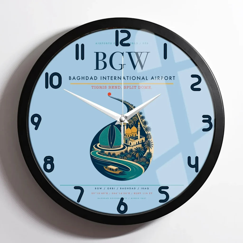 Baghdad International Airport BGW Wall-Clock Framed - Light Blue
