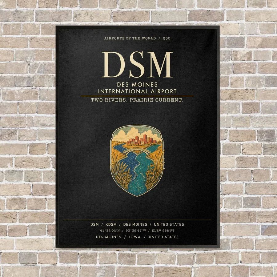 Des Moines International Airport DSM vertical canvas print - framed - black background