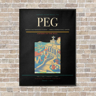 Perugia San Francesco d'Assisi – Umbria International Airport PEG vertical canvas print - framed - black background