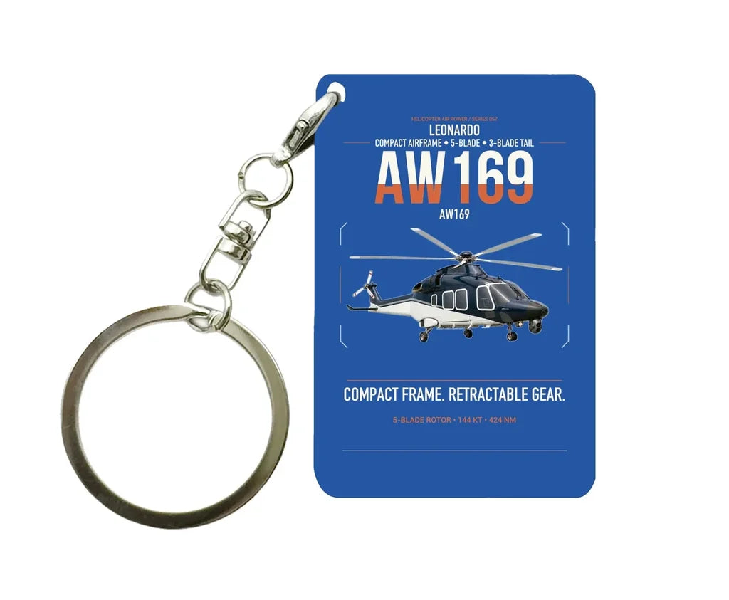 Leonardo AW169 design on blue designed key chain, double-side print