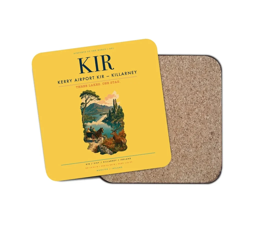 Kerry Airport (KIR) design on yellow 1 piece coaster