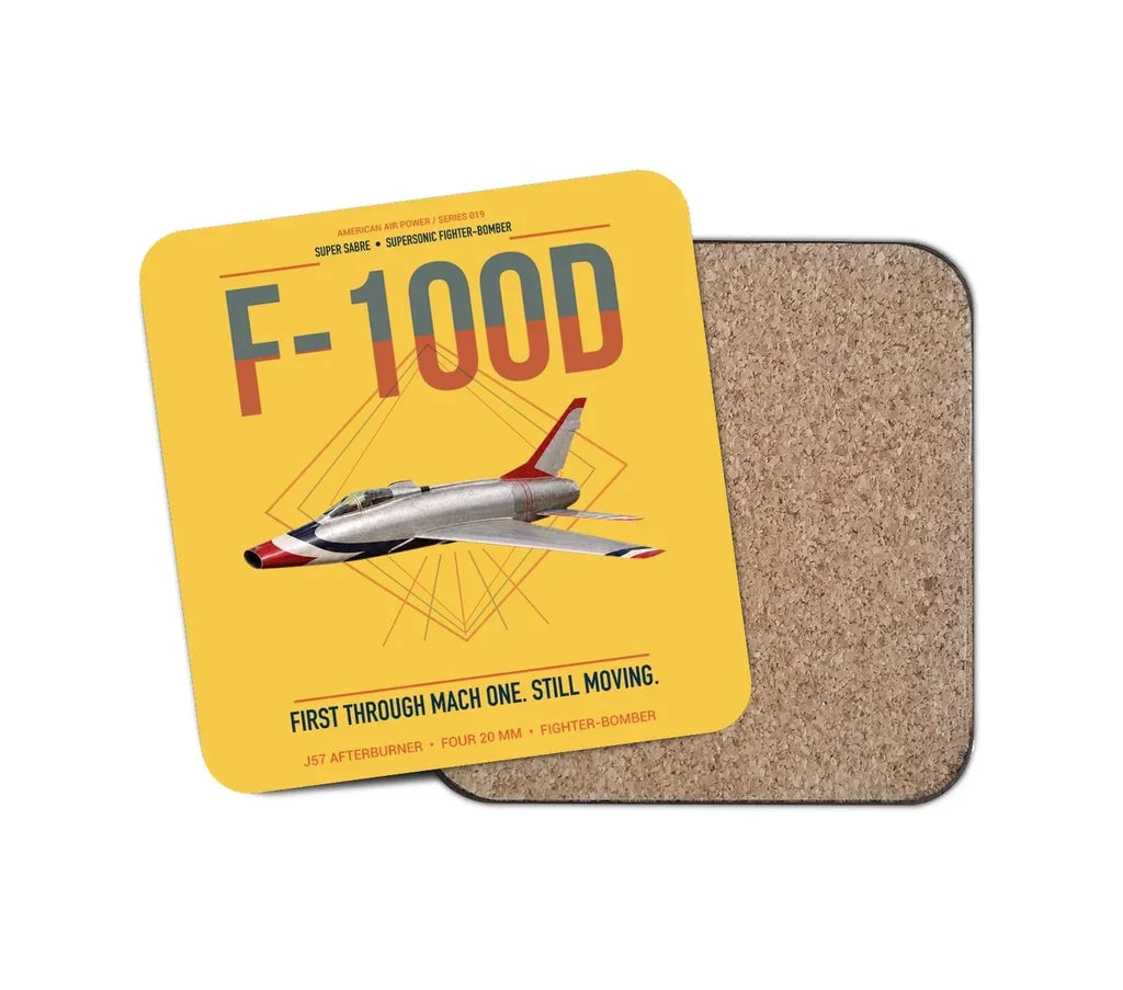 F-100D Super Sabre design on yellow 1 piece coaster