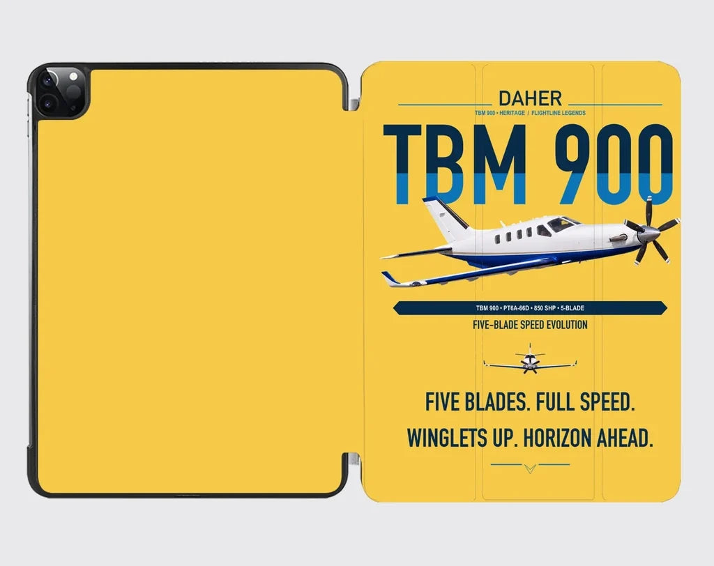 Daher TBM 900 design on yellow ipad tablet case