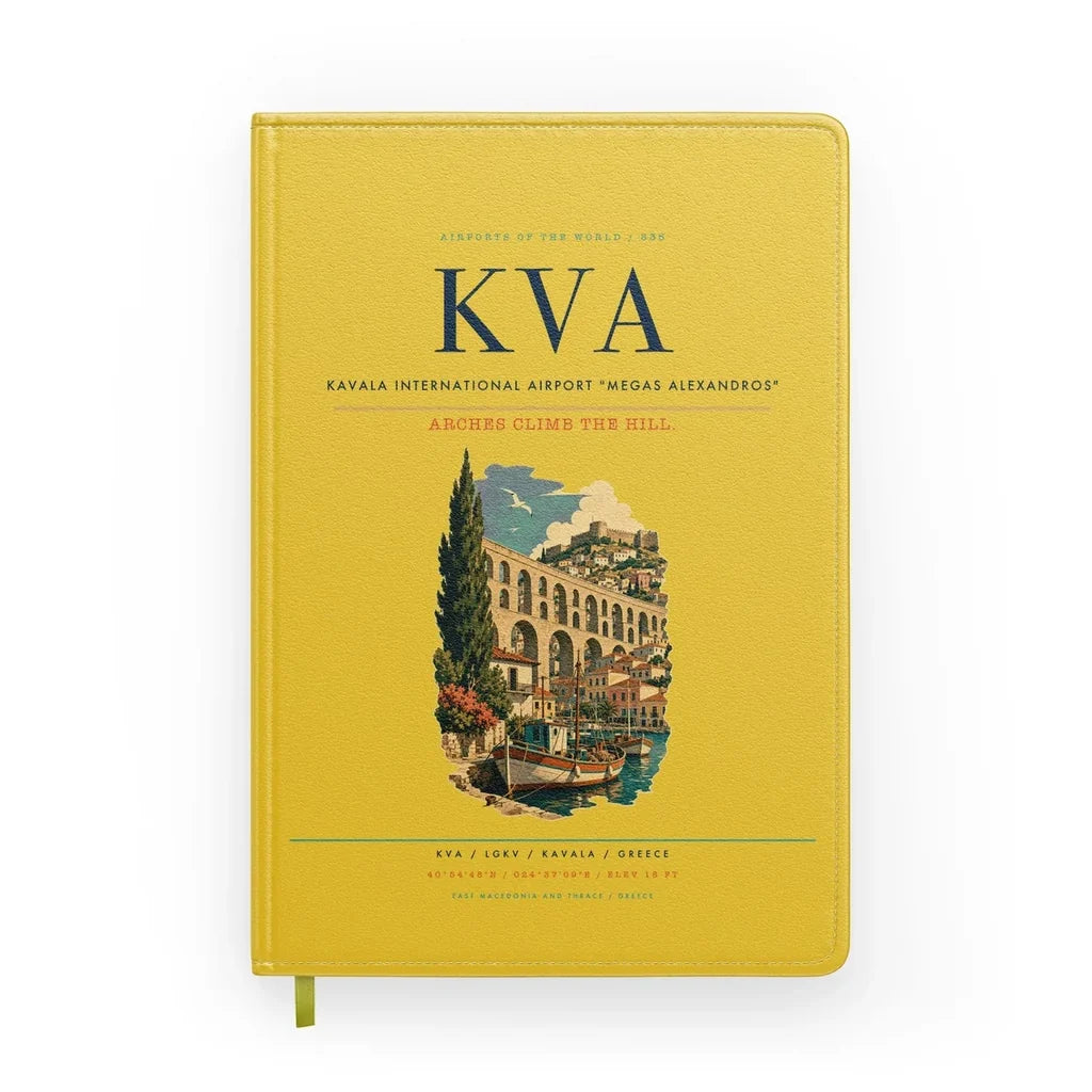 Kavala International Airport Megas Alexandros (KVA) design on yellow notebook