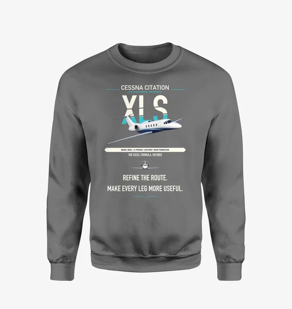 Cessna Citation XLS design on gray sweatshirt
