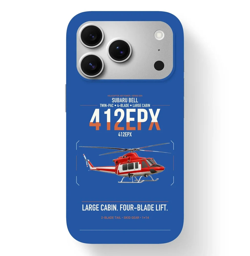 SUBARU Bell 412EPX design on blue magsafe iphone case, for iPhone 17 Pro