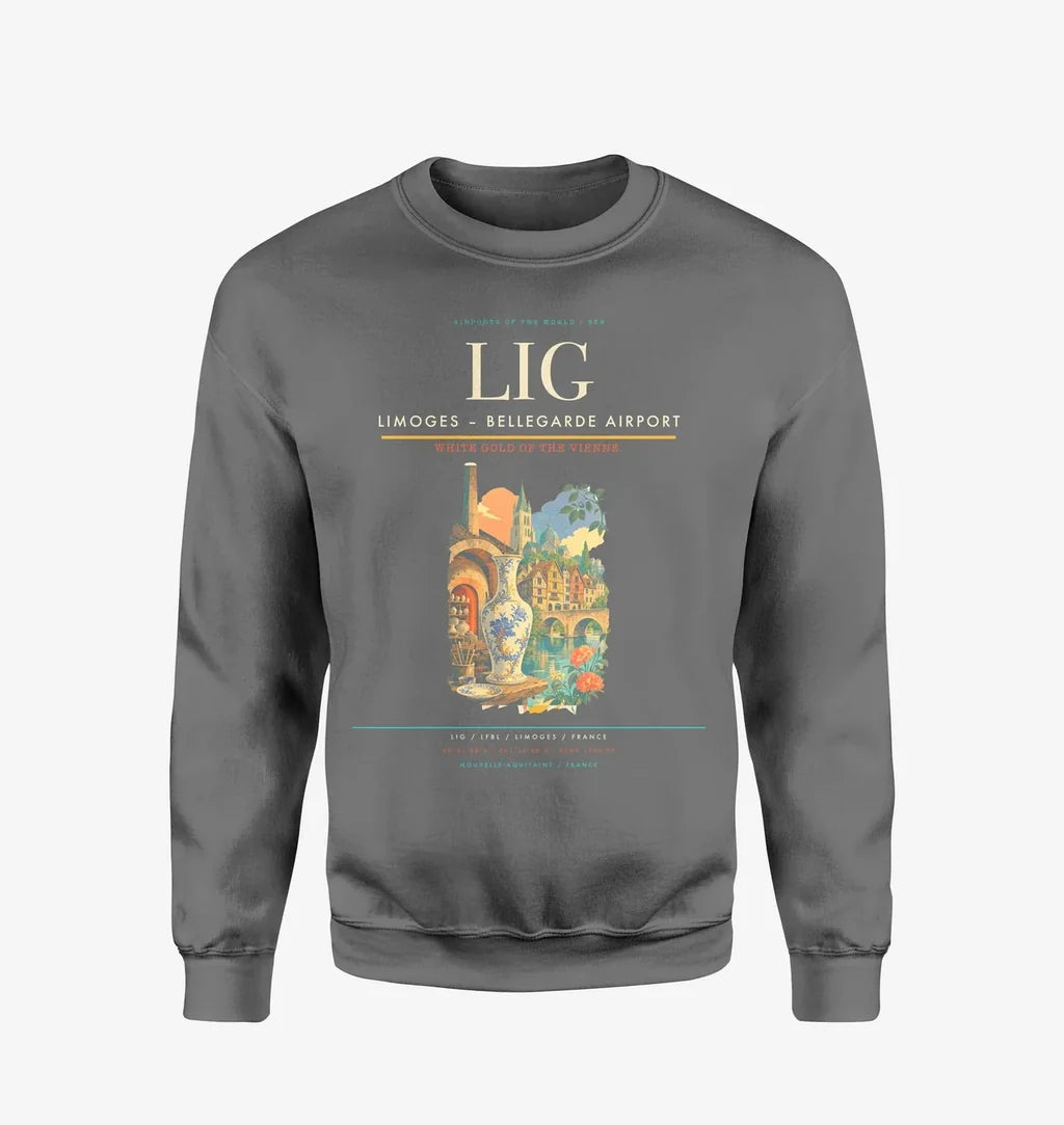 Limoges – Bellegarde Airport (LIG) design on gray sweatshirt