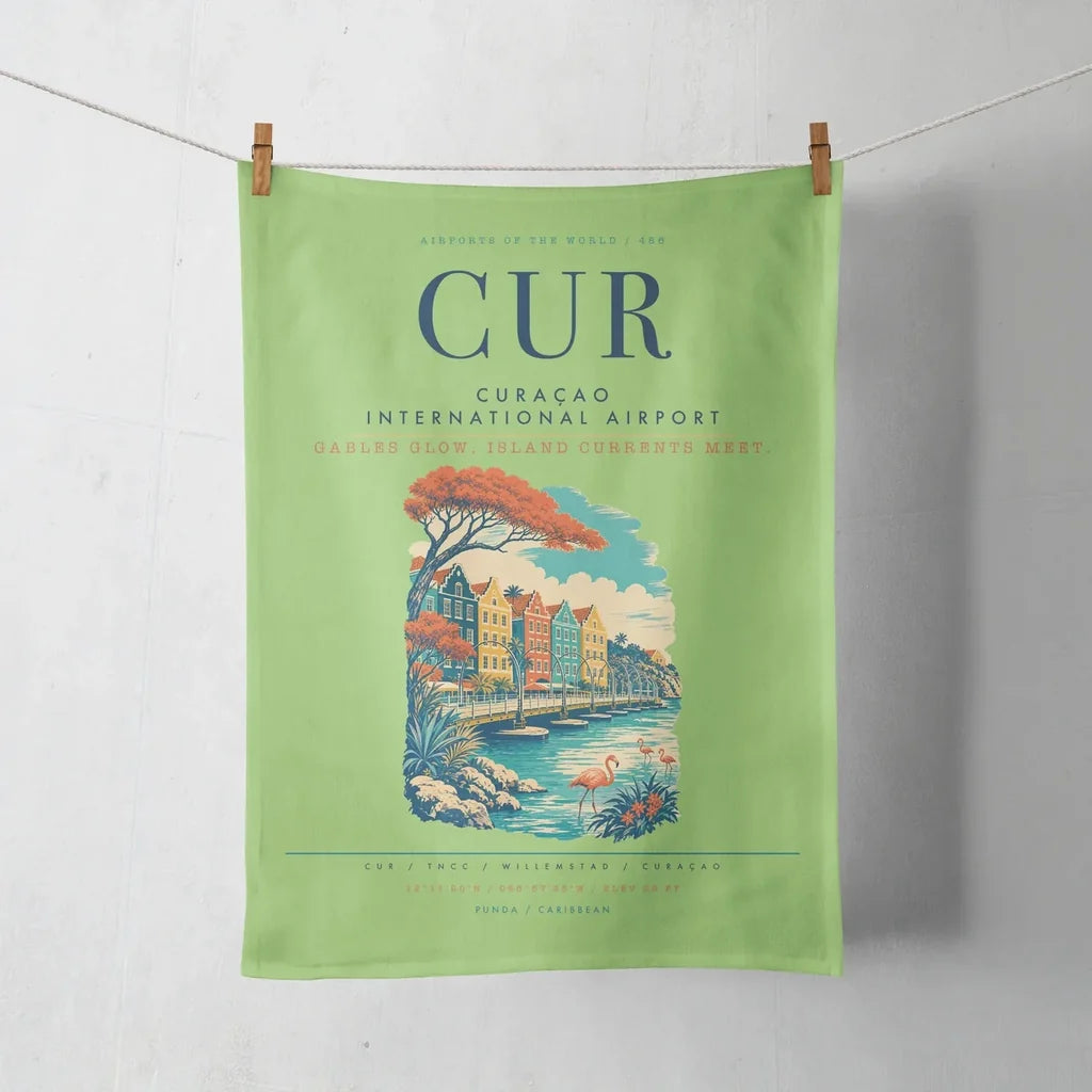 Curaçao International Airport (CUR) design on light green towel