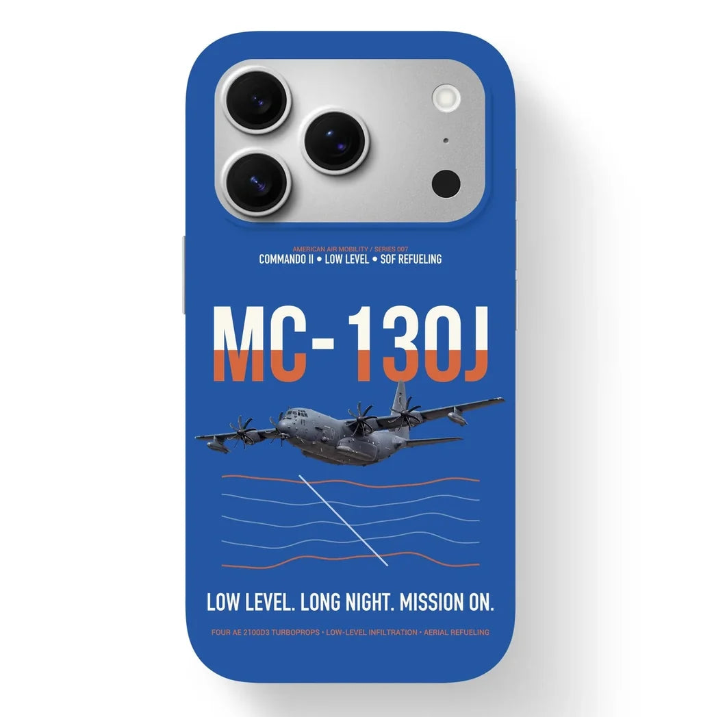 MC-130J COMMANDO II design on blue magsafe iphone case, for iPhone 17 Pro