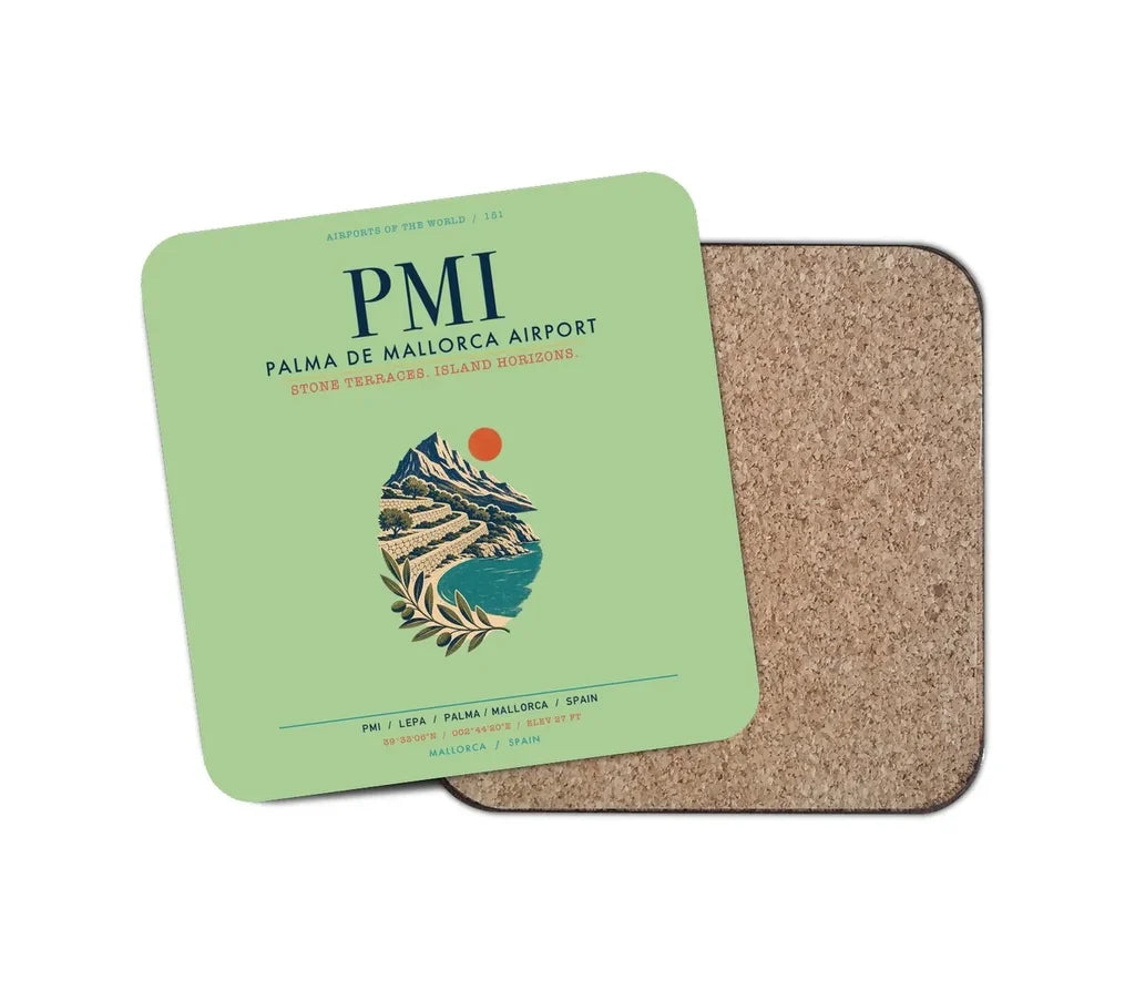Palma de Mallorca Airport (PMI) design on light green 1 piece coaster