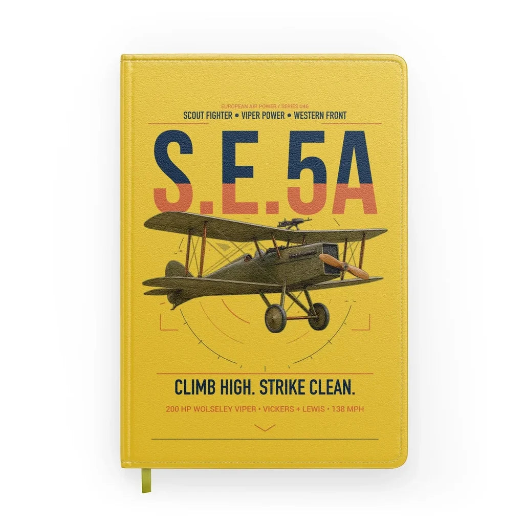 Royal Aircraft Factory S.E.5a design on yellow notebook