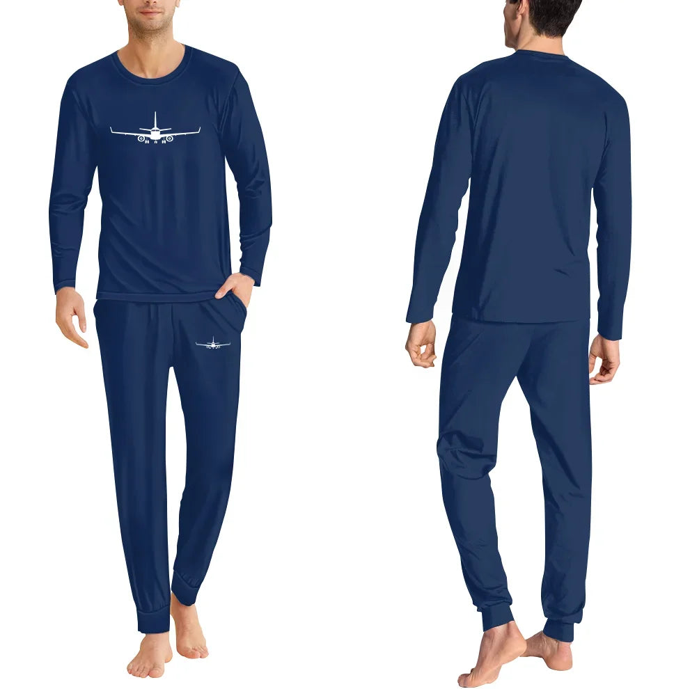 Embraer E-190 Silhouette Plane men pajamas - Dark Blue