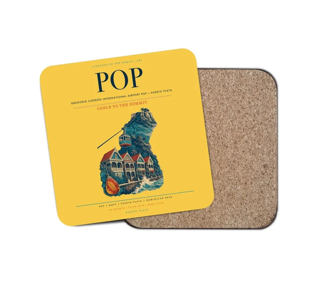Gregorio Luperón International Airport (POP) design on yellow 1 piece coaster