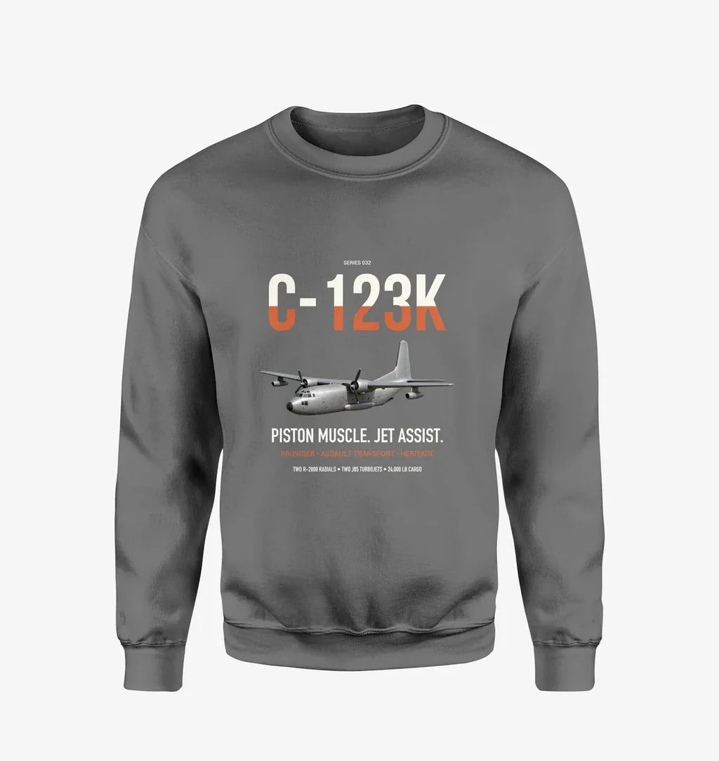 C-123K Provider design on gray sweatshirt