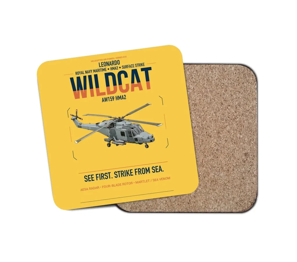 Leonardo AW159 Wildcat HMA2 design on yellow 1 piece coaster