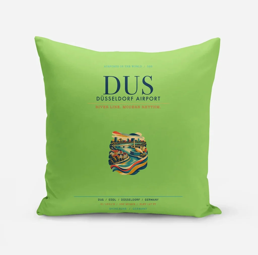 Düsseldorf Airport (DUS) design on light green pillow