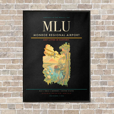Monroe Regional Airport MLU vertical canvas print - framed - black background